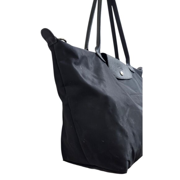 Longchamp Le Pliage Large Nylon Tote Bag Black Leather Trim Shoulder Purse - Picture 6 of 16